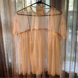 Glamorous Sheer Netted baby doll Top Blouse Blush med to large New